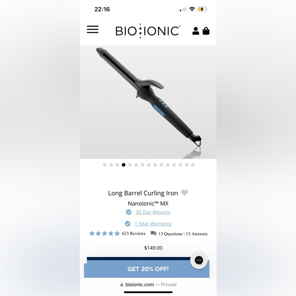 Bio Ionic 1.25inch curling iron! Long barrel.